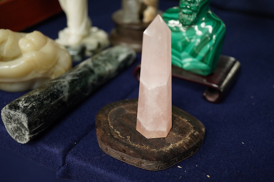A group of six Chinese hardstone and soapstone carvings, tallest 13cm